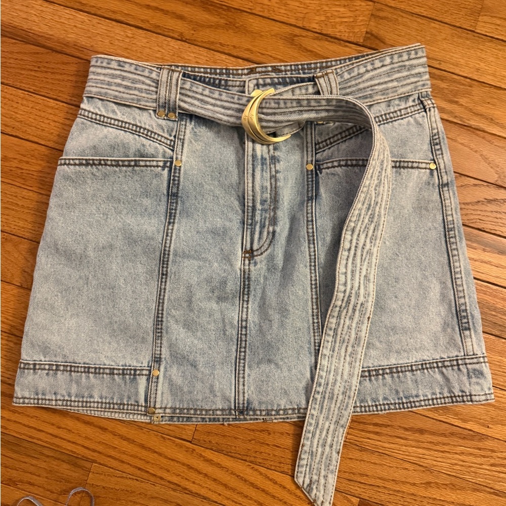 Aje Light Blue Denim Mini Skirt with Belt